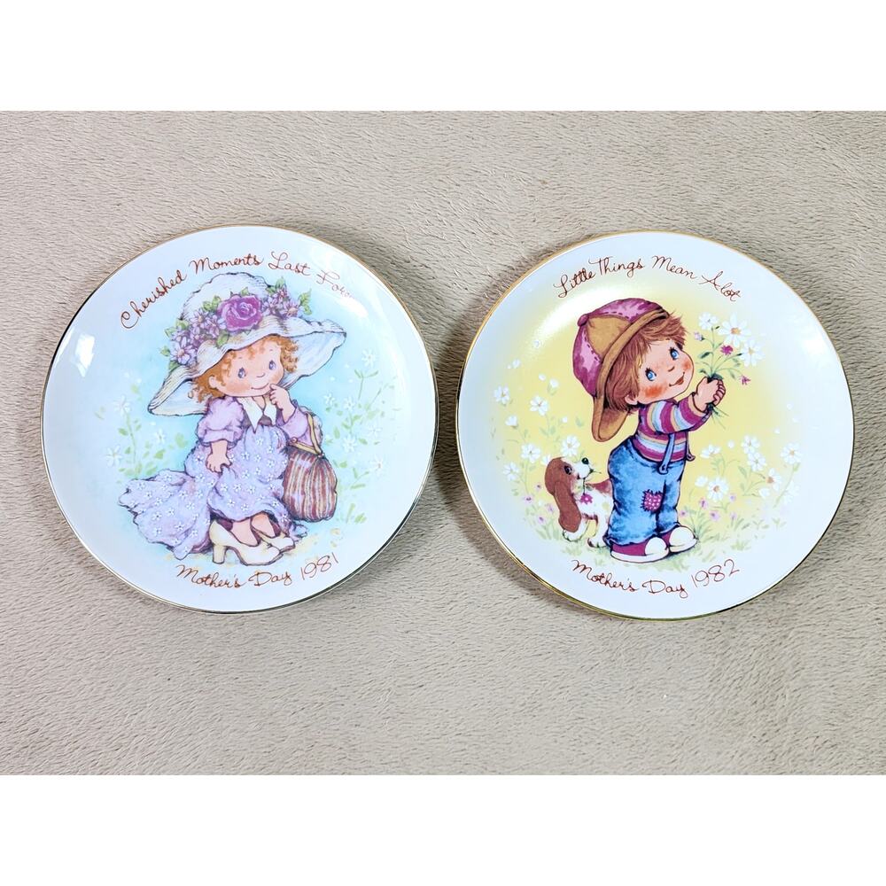 Avon Small Plate Porcelain 5" Mother's Day 1981 1982 Little Things Japan x2 Vtg